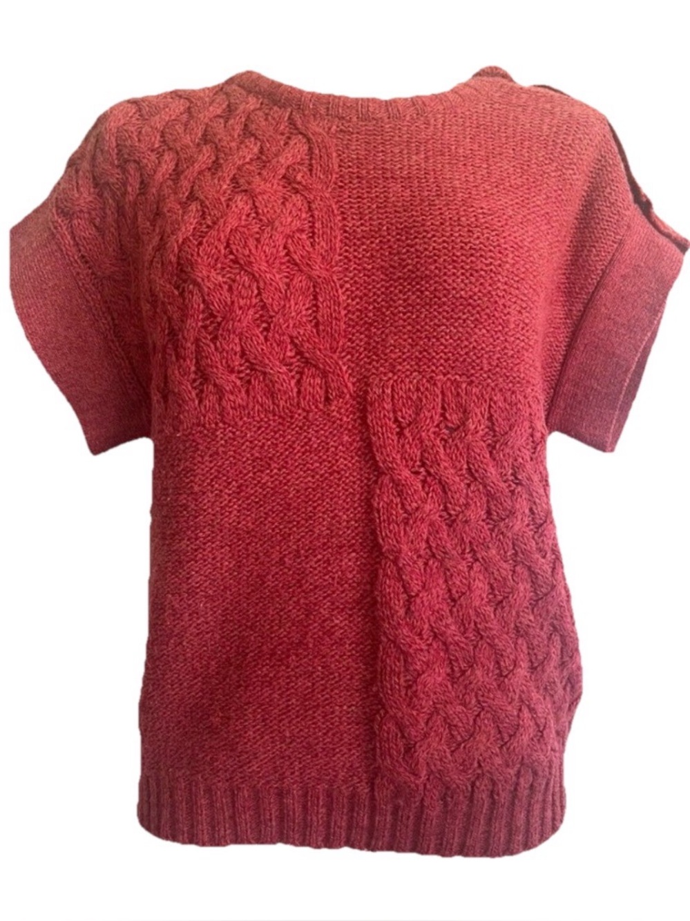 Vtg Mi Ki Majestic Wool Blend Sweater Medium Cable Knit Short Sleeve Buttons